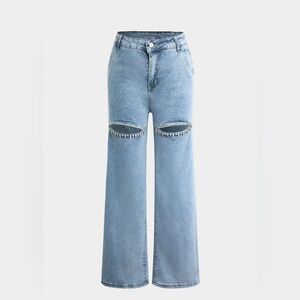 Micas M Blue Wide-Leg Jeans with Chain Detail mc-6-1